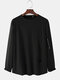 Mens Knitted Solid Zipper Pocket Tag Sporty Long Sleeve T-Shirts - Black
