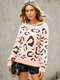 Leopard Pattern Backless Twisted Long Sleeve Women Sweater - Pink