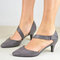 Women's Large Size Retro Casual Solid Color Pointed Toe Low Heels - Gray