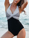 Plus Size Women Polka Dot Print Halter Backless One Piece Slimming Swimsuit - Black
