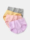 4PCS Women Cotton Raised Swans Pattern Breathable Mid Waist Panties - #02