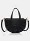Women Straw PU Leather Hollow Out Handbag Crossbody Bag Satchel Bag Semicircle Bag - Black