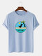 Mens 100% Cotton Cartoon Dinosaur Graphic Print Breathable Thin Casual T-Shirt - Blue