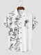 Mens Rose Abstract Face Print Button Up Short Sleeve Shirts - White