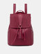 Women Faux Leather Fashion Tassel Large Capacity Solid Color Backpack - Red