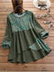 Блузка с длинным рукавом Irregular Ethnic Print Patchwork Винтаж - Армейский Зеленый