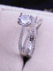 Luxury Geometric Zircon Double-layer Cross Inlaid Rhinestones Wedding Ring Copper Ring - White