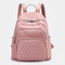 Women Nylon Diamond Pattern Casual Quilted Backpack Travel Bag - Pink