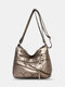 Women Vintage PU Leather Large Capacity Anti-theft Casual Crossbody Bags Shoulder Bag - Silver