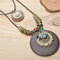 Ethnic Stereoscopic Loose Stone Pendant Multi-layer Necklace Vintage Sweater Chain - Coffee