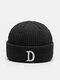 Unisex Knitted Thickened Color Contrast Letter Embroidery Ear Protection Warmth Fashion Brimless Beanie Hat - Black