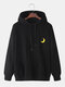 Mens Cotton Solid Color Embroidered Loose Casual Drawstring Hoodies - Black