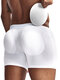 Men Removable Padded Boxer Briefs Sexy Butt Lifting Cotton Comfort Mid Waist Plain Underwear - White