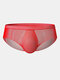 Mesh Sexy See-Through Briefs Breathable Solid Color U Convex Underpants - Red