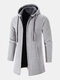 Mens Chenille Knitted Plush Lined Warm Drawstring Hooded Cardigans - Gray