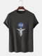 Mens Astronaut Chest Print Solid Color Loose Light O-Neck T-Shirts - Grey