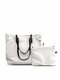 Women Canvas Casual Large Capacity Tote Bag  Interior Zipper Handbag - Beige