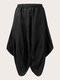 Plus Size Loose Solid Pocket Elastic Waist Women Harem Pants - Black