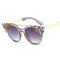 Women Cat Eye Anti-UV Sunglasses Vintage Brand Designer Crystal Diamond Frame Sunglasses - Grey