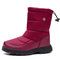 Large Size Waterproof Automatic Shrink Shoelace Mid Calf Winter Snow Boots - Red