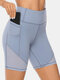 Girls Plus Size Plain Sports Shorts Dry Quickly Biking Panty With Pocket - Light Blue 1