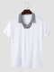 Mens Contrast Johnny Collar Casual Short Sleeve Golf Shirts - White