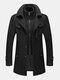 Mens Woolen Double Collar Thick Single-Breasted Casual Warm Overcoat - Black
