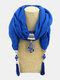 Vintage Carved Peacock Drop Tassel Pendant Solid Color Bali Yarn Alloy Scarf Necklace - Blue