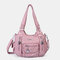 Women Multi-Pocket Crossbody Bag Soft Leather Shoulder Bag - Pink