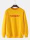 Mens Date Print 7 Color Simple Casual Loose Crew Neck Pullover Solid Sweatshirts - Yellow