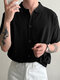 Mens Solid Knit Button Up Short Sleeve Shirt - Black
