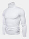 Mens Solid Color High Neck Cotton Knit Casual Long Sleeve Sweaters - White