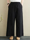 Solid Elastic Waist Casual Cropped Pants with Pocket - Black