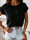 Solid Color Short Sleeve O-neck T-shirt For Women - Black