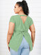 Plus Size Polka Dot Cut Out Twist Short Sleeves Blouse - Green