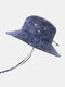 Men Polyester Cotton Camouflage Pattern Outdoor Sunshade Breathable Bucket Hat - Navy