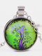 Vintage Edelstein Glas gedruckt Damen Halsketten Landschaft Baum Anhänger Halsketten - #06