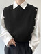 Chaleco de suéter de punto de color sólido con botones para hombre - Negro