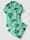 Mens Palm Tree Print Button Front Holiday Two Pieces Outfits - Green