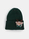 Unisex Polyester Cotton Knitted Solid Color Christmas Element Cartoon Decoration All-match Warmth Brimless Beanie Hat - Dark Green