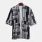 Mens Ethnic Style Funny Printing Half Sleeve Loose Casual Cardigans Jacket - Black