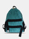 Corduroy Color Patchwork Large Capacity Backpack - Green