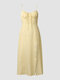 Floral Print Open Back Strap Slit Tie Elegant Sexy Dress - Yellow
