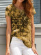 Short Sleeve Tie-dyed Print O-neck Casual T-shirt For Women - Yellow