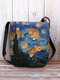 Women Cat Galaxy Pattern Print Crossbody Bag Shoulder Bag - Blue