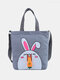 Women Canvas Cat Rabbit Pattern Handbag Shoulder Bag Crossbody Bag - Gray