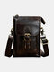 حقيبة كتف متعددة الوظائف للرجال من الجلد الطبيعي بتصميم متين وحزام خصر دائري وحقيبة حزام يومية - قهوة