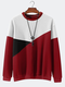 Mens Color Block Patchwork Crew Neck Casual Pullover Sweatshirts Winter - Red