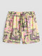 Men Paisley Graphic Quick Dry Wide Legged Water Resistant Board Shorts - Yellow