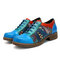 SOCOFY Retro Casual Jacquard Splicing Lace Up Flat Leather Shoes - Navy